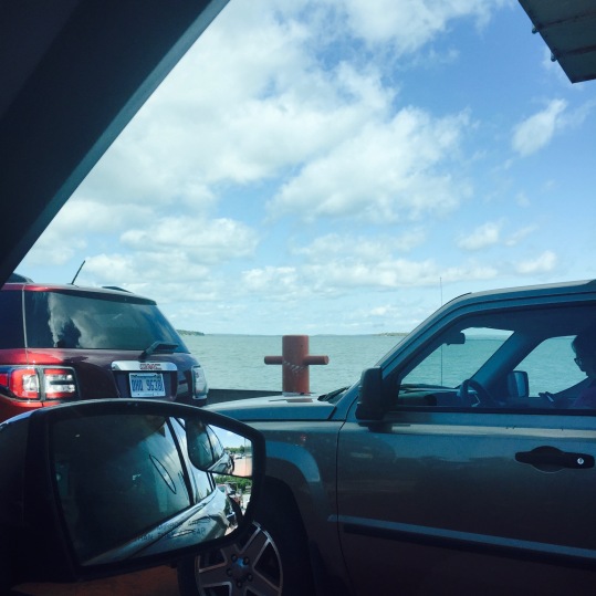 Riding in our car on a ferry!